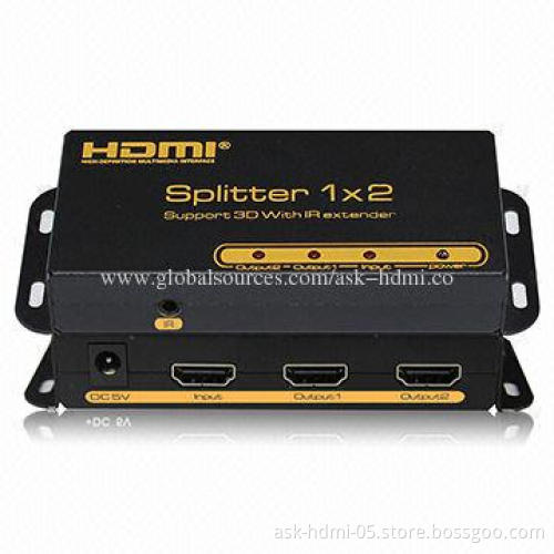 HDMI Splitter, 1x2, with IR Remote Control, 5V DC/2A Power Supply